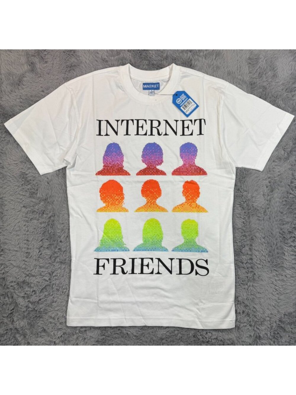 Market Studio T-Shirt Mens S White Cotton Internet Friends Graphic Summer Travel